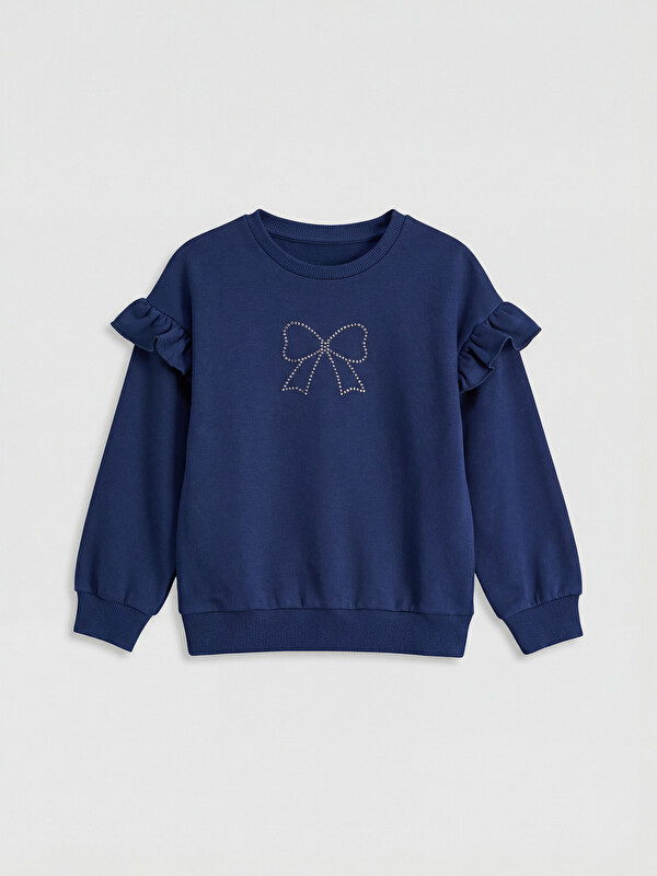 LCW Kids Fırfırlı Taş Baskılı Kız Çocuk Sweatshirt