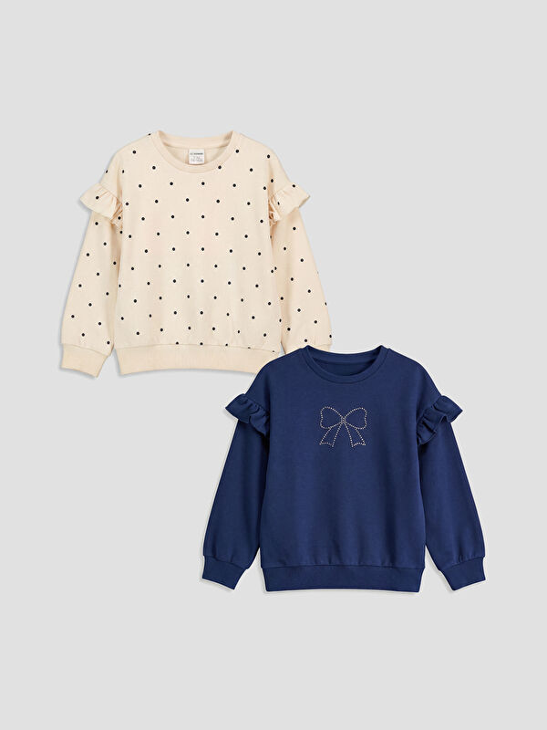 LCW Kids Fırfırlı Taşlı Kız Çocuk Sweatshirt 2'li