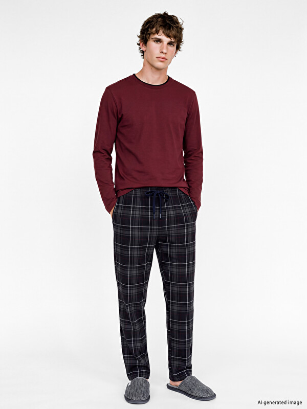 LC WAIKIKI Muška majica za spavanje sa dugim rukavima i okruglim izrezom