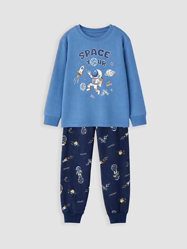 LCW Kids Crew Neck Printed Boys' Pyjamas Set