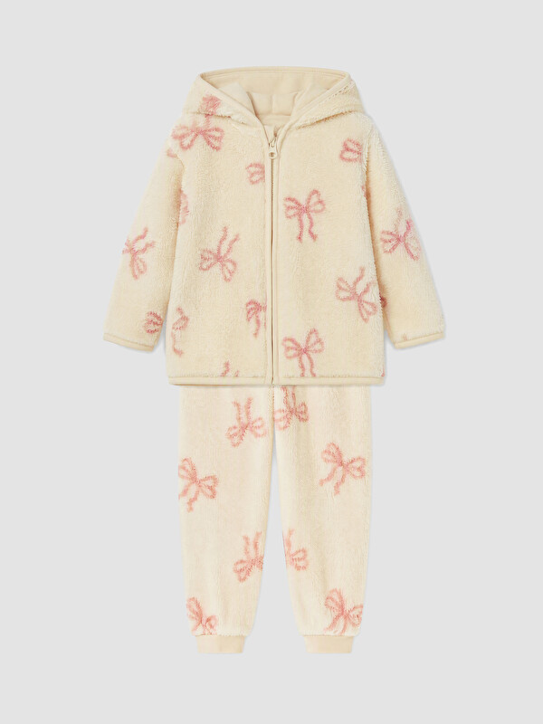 LCW baby Printed Baby Girls' Cardigan and With Booties Pants Set