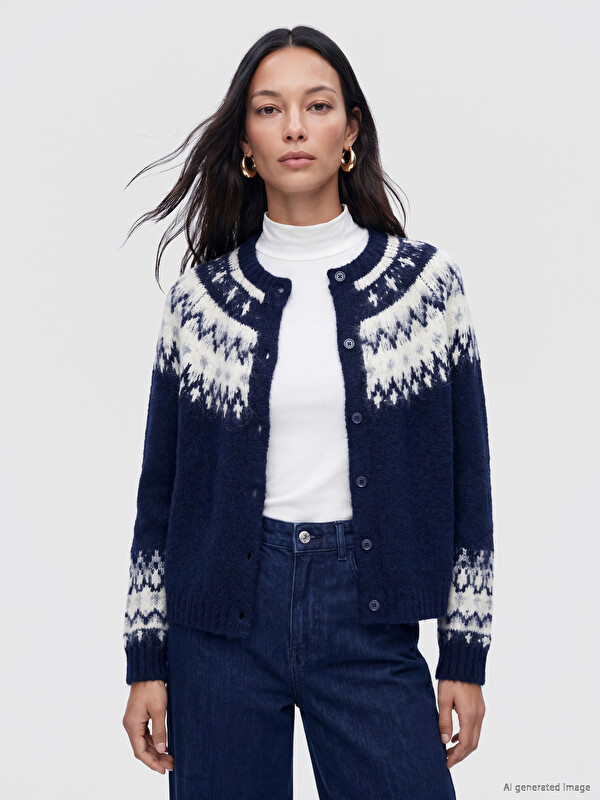 LCWAIKIKI Classic Crew Neck Patterned Women's Knitwear Cardigan