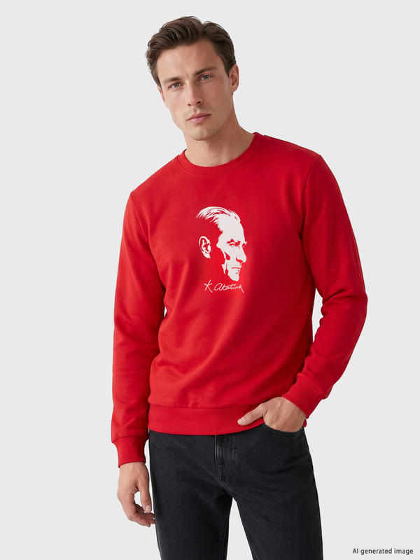 LCWAIKIKI Classic Crew Neck Atatürk Printed Men's Sweatshirt