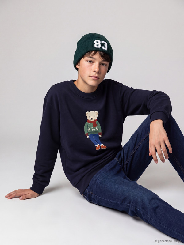 LCW Kids Bear Teddy Printed Boys' Thick Sweatshirt