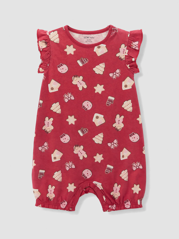 LCW baby Crew Neck Frilled Printed Baby Girls' Jumpsuit