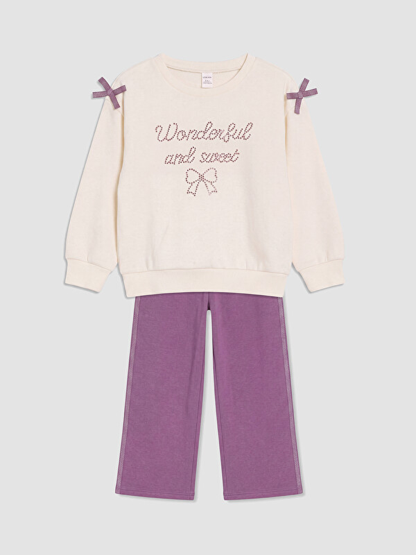 LCW Kids Set pentru fete cu imprimeu fundiță și guler rotund Basic