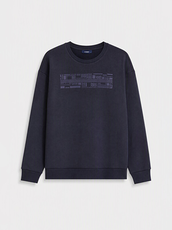 LC WAIKIKI Bisiklet Yaka Baskılı Erkek Sweatshirt