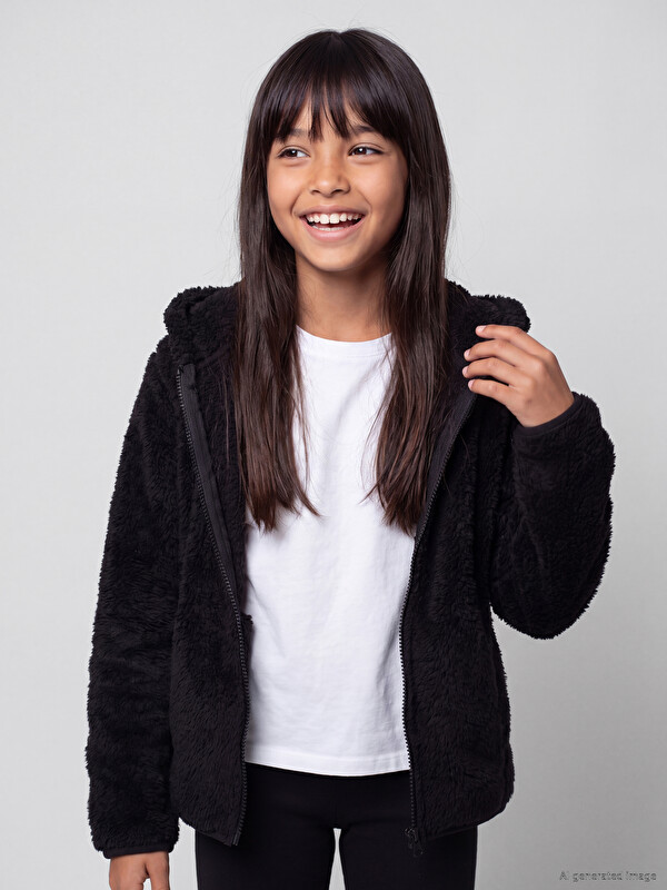 LCW Kids Hooded Girls' Plush Zippered Sweatshirt