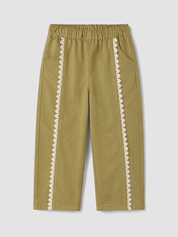 LCW Kids Wideleg Lace Detailed Girls' Trousers