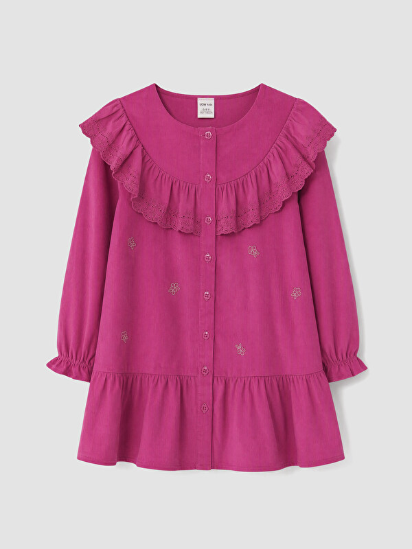 LCW Kids Crew Neck Embroidered Girls' Corduroy Dress