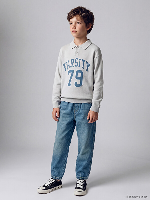 LCW Kids Baggy Fit Polar Astarlı Erkek Çocuk Jean Pantolon
