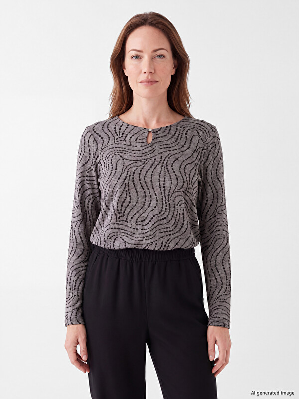 LCW Grace Crew Neck Patterned Blouse