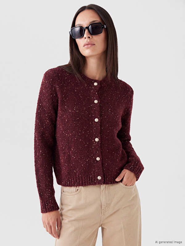 LCWAIKIKI Classic Crew Neck Patterned Women's Knitwear Cardigan