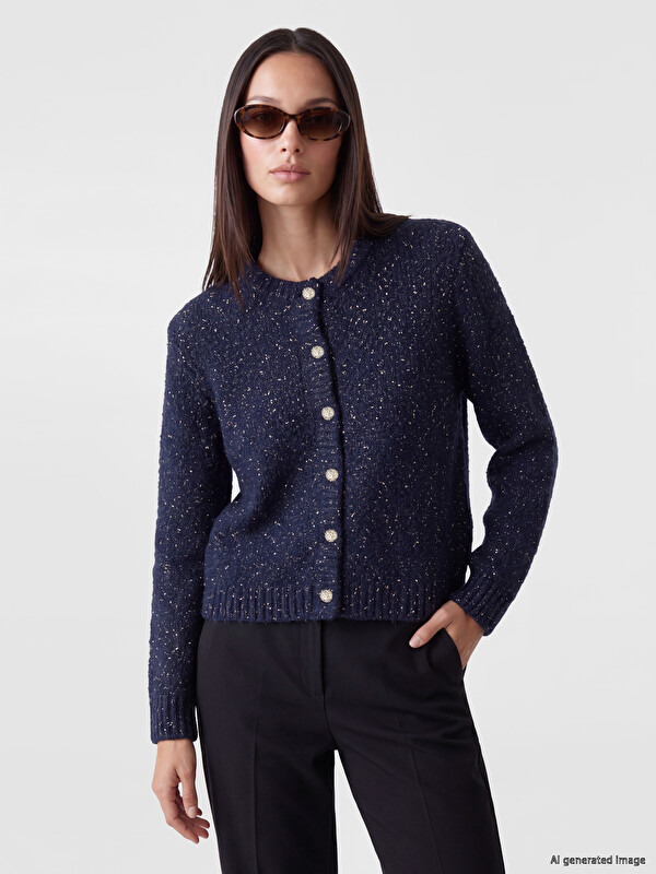 LCWAIKIKI Classic Crew Neck Patterned Women's Knitwear Cardigan