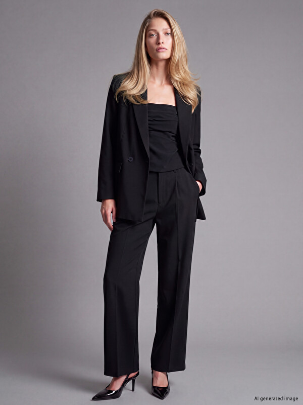 LCW Vision Wide Leg Relaxed Fit Women's Fabric Trousers