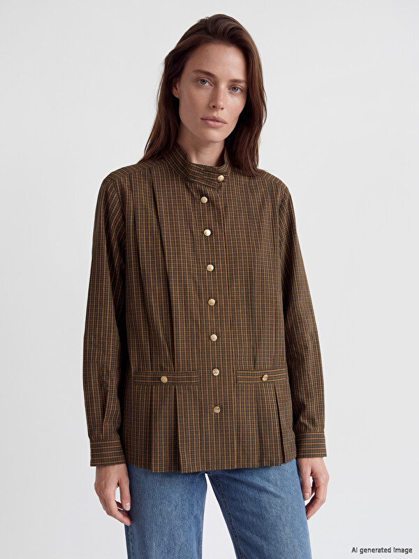 LCW Grace Grandad Collar Plaid Women's Shirt