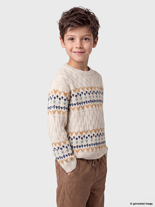 LCW Kids Crew Neck Boys' Jacquard Knitwear Sweater