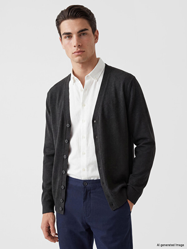 LCWAIKIKI Classic Regular Fit V Yaka Erkek Triko Hırka