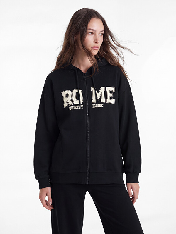 LCW Modest Hooded Rome Printed Women's Zip-Up Sweatshirt