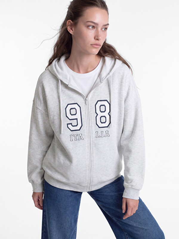 LCW Modest Hooded Printed Women's Thick Zippered Sweatshirt