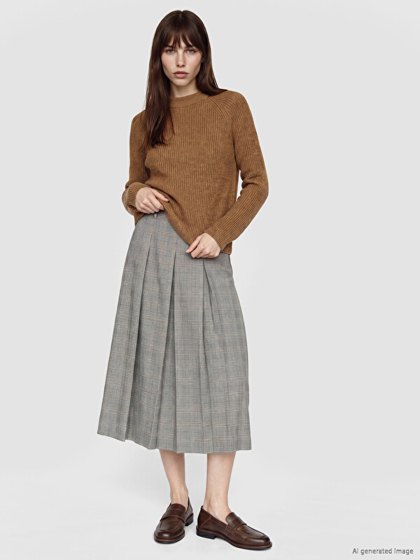 LCW Vision Plaid Patterned Pleated A Cut Women's Skirt