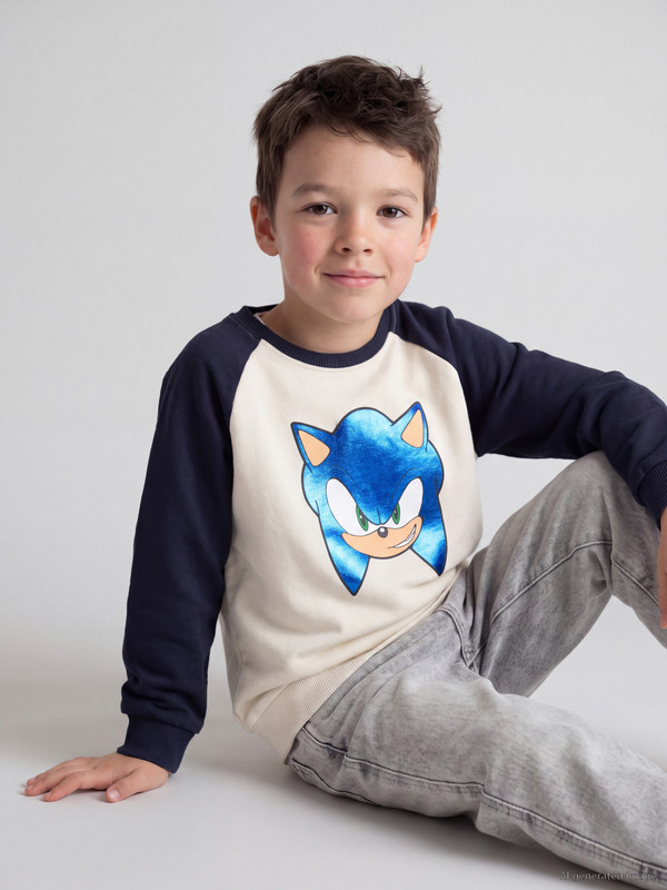 LCW Kids Sonic Baskılı Erkek Çocuk Kalın Sweatshirt