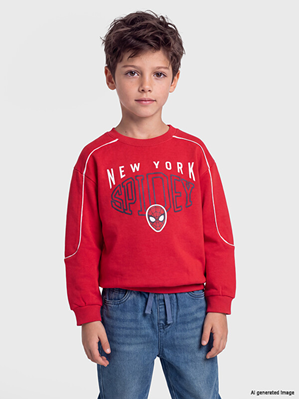 LCW Kids Spider-Man Nakışlı Erkek Çocuk Sweatshirt