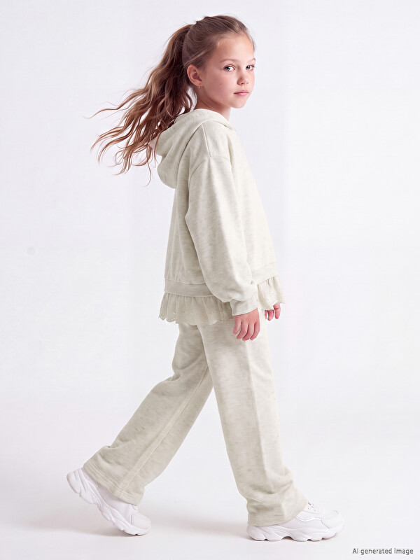 LCW Kids Hooded Ruffled Girls' Tracksuit Set