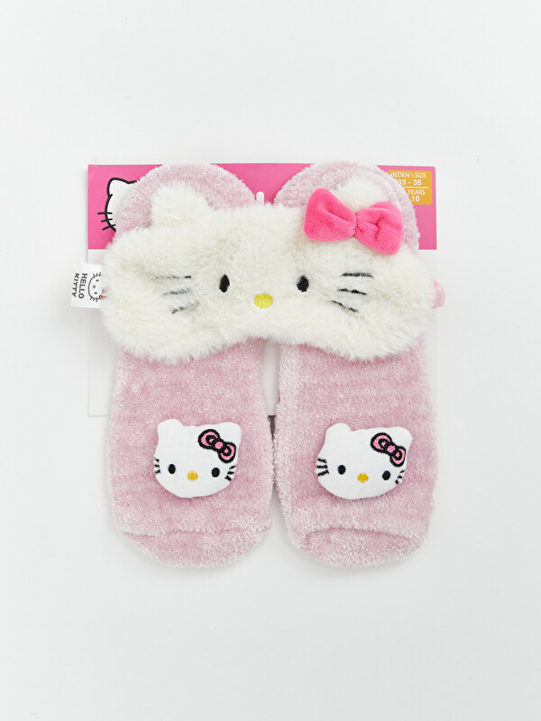 LCW Kids Hello Kitty Desenli Kaydırmaz Tabanlı Kız Çocuk Ev Çorabı Ve Uyku Bandı
