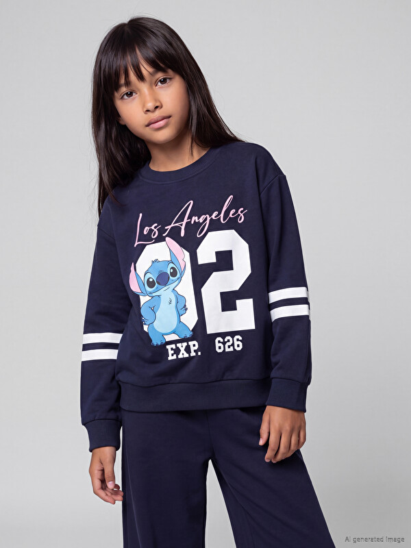 LC WAIKIKI Stitch Baskılı Kız Çocuk Sweatshirt