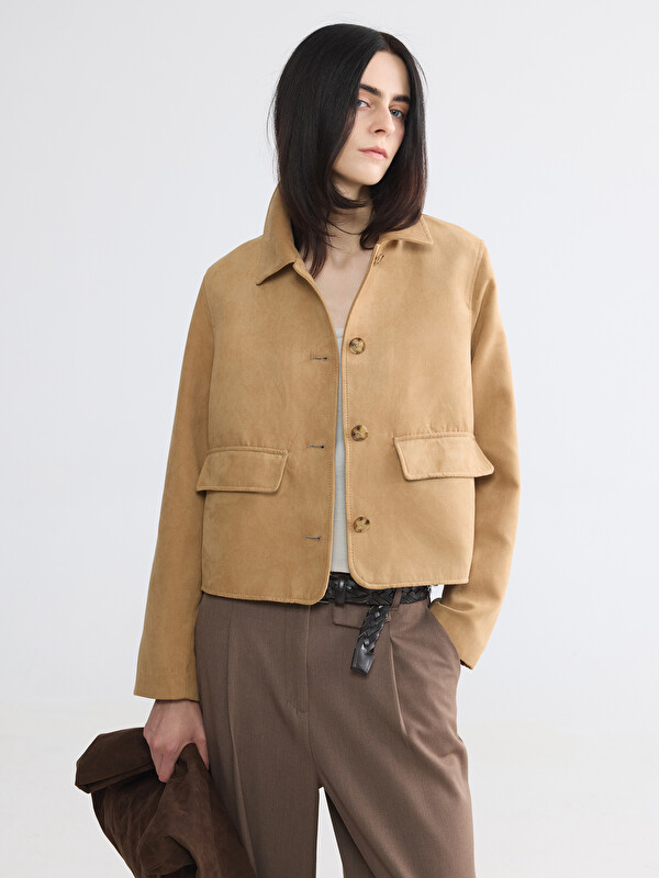 LC WAIKIKI Shirt Collar Suede Look Women's Jacket