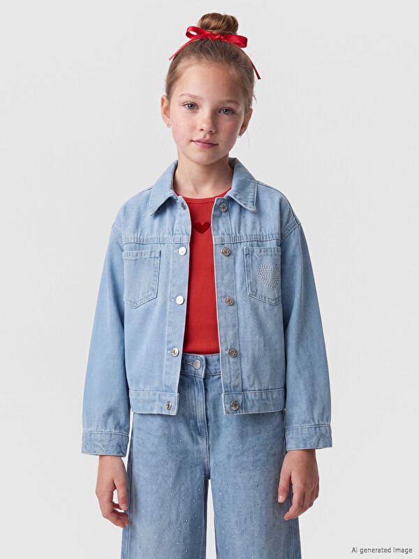 LCW Kids Kız Çocuk Taşlı Jean Ceket