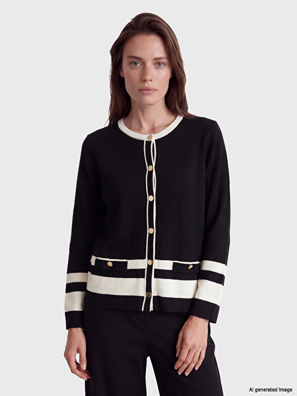 LCW Grace Crew Neck Striped Women's Knitwear Cardigan