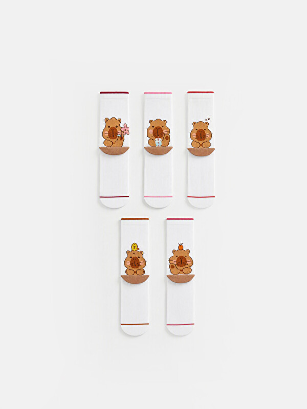 LCW Kids Lot de 5 pièces de chaussettes de cheville pour filles