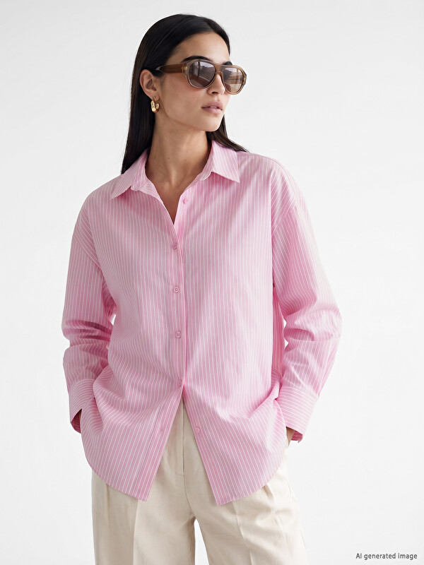 LCW Vision Çizgili Oversize Poplin Kadın Gömlek