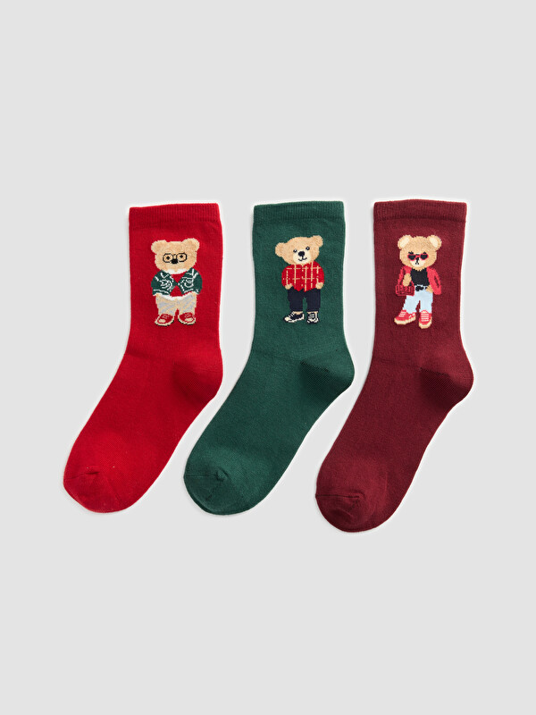 LCW DREAM Bear Teddy Printed Women's Ankle Socks 3-pack