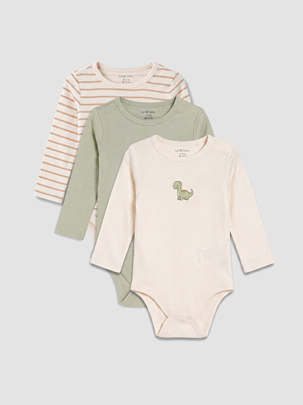 LCW baby Crew Neck Printed Baby Boys' 3-piece Snap-fastened Bodysuit
