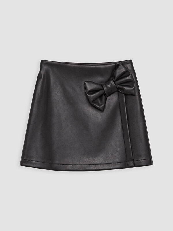 LCW Kids Bow Detailed Girls' Faux Leather Skort