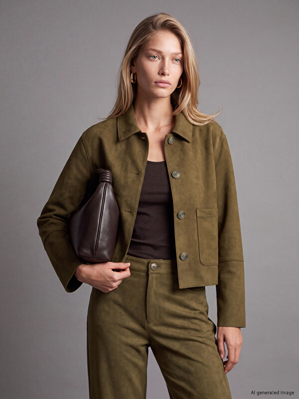 LCW Vision Shirt Collar Suede Look Women's Jacket