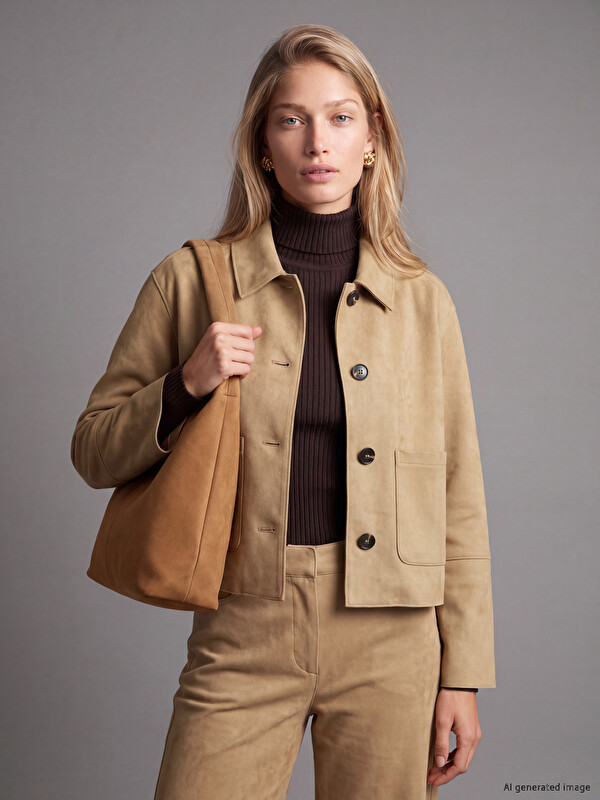 LCW Vision Shirt Collar Suede Look Women's Jacket
