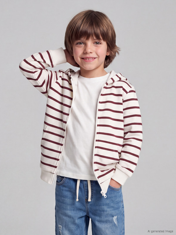 LCW Kids Çizgili Erkek Çocuk Fermuarlı Sweatshirt
