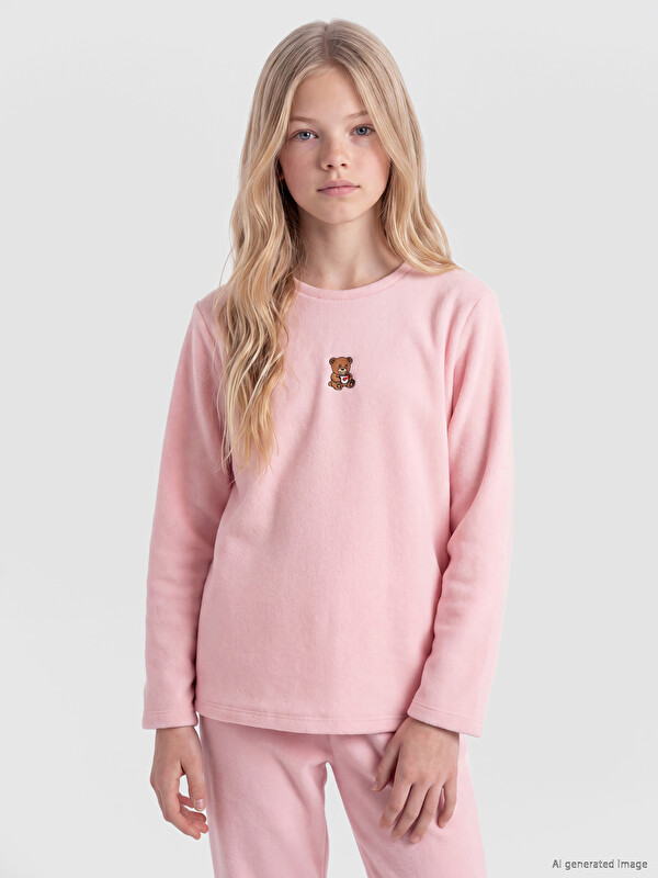 LCW Kids Ayı Nakışlı Kız Çocuk Polar Pijama Takım