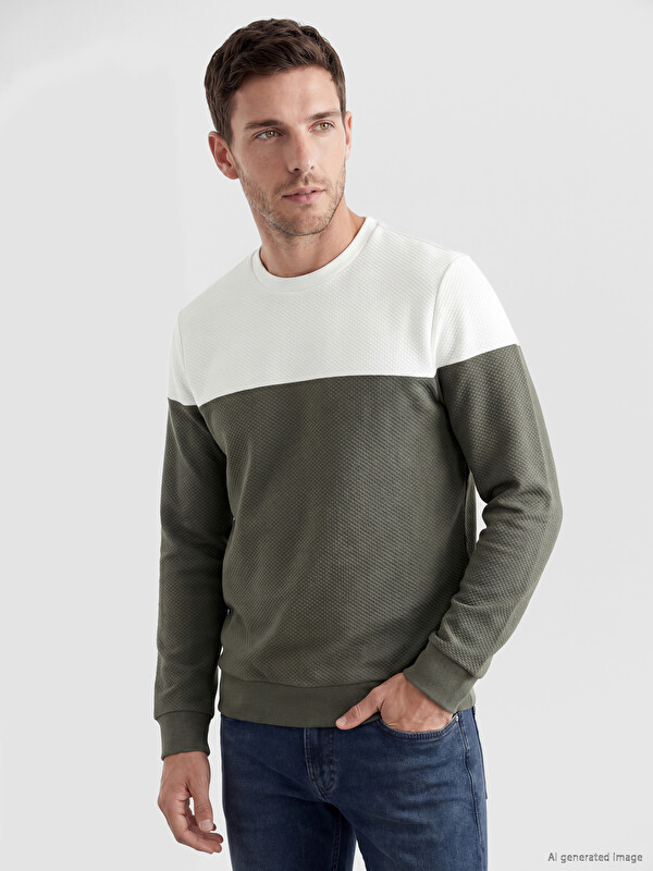 LCWAIKIKI Classic Crew Neck Jacquard Patterned Men's Sweatshirt