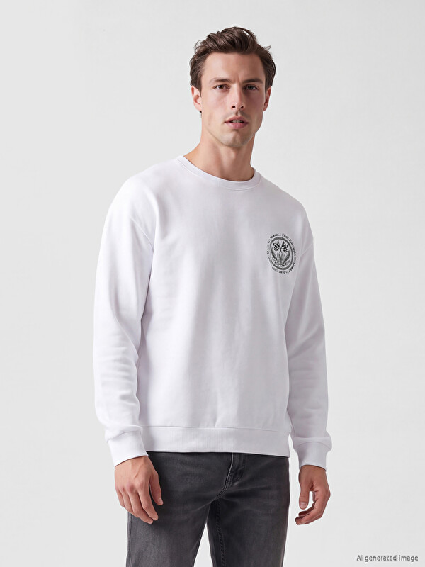 LC WAIKIKI Bisiklet Yaka Baskılı Erkek Sweatshirt