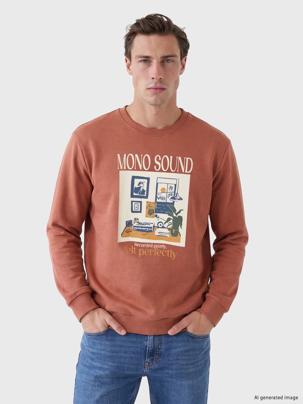 LC WAIKIKI Bisiklet Yaka Baskılı Erkek Sweatshirt