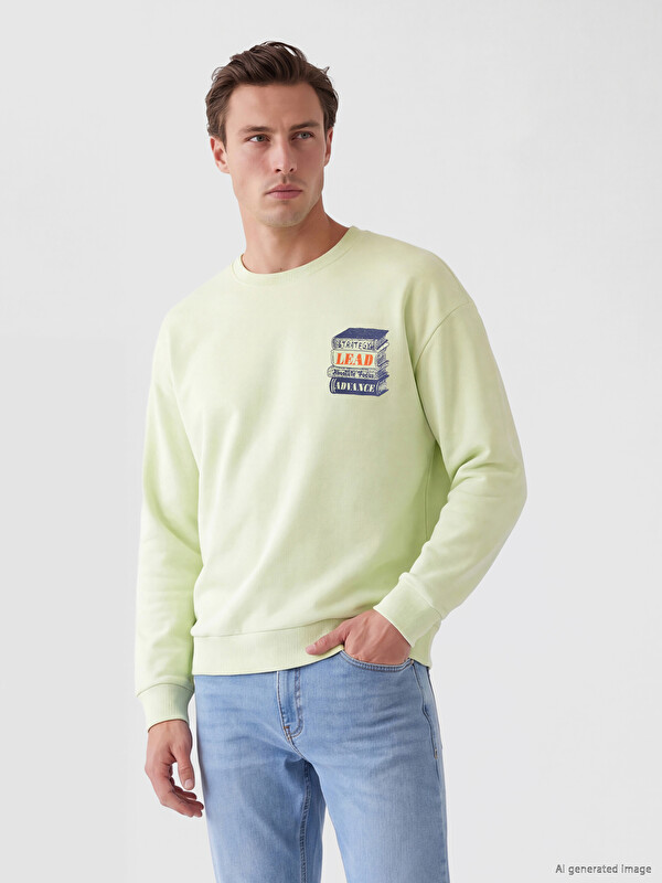 LC WAIKIKI Bisiklet Yaka Baskılı Erkek Sweatshirt
