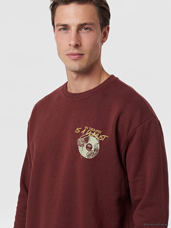 LC WAIKIKI Bisiklet Yaka Baskılı Erkek Sweatshirt