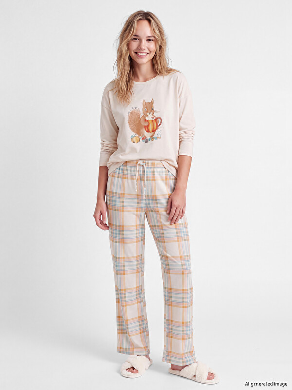 LCW DREAM Crew Neck Printed Women's Pyjamas Set