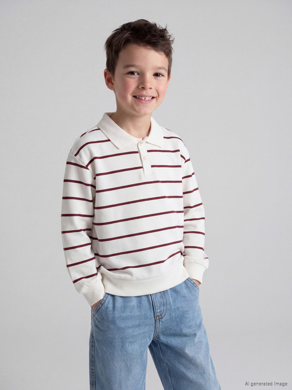 LCW Kids Polo Collar Striped Boys' Sweatshirt