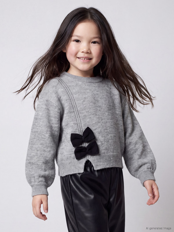LCW Kids Bow Detailed Crew Neck Girls' Knitwear Sweater